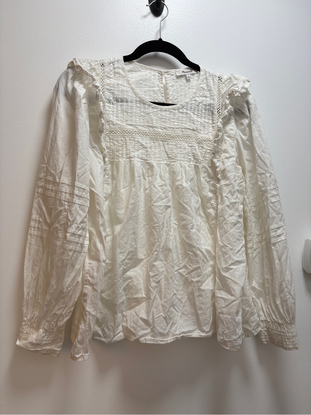 Madewell Cream Lace-Trim Peasant Blouse Cottagecore